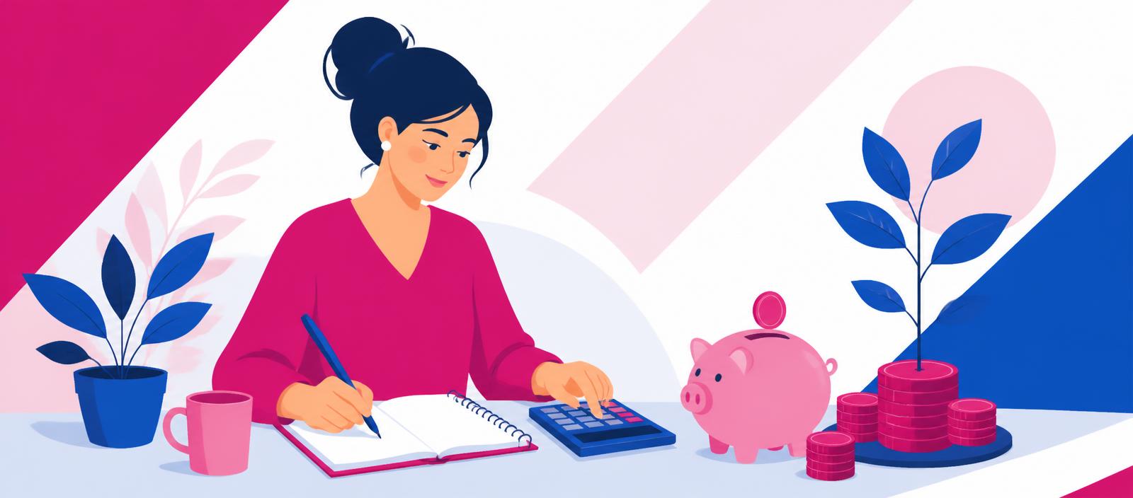 Ilustração de mulher organizando as finanças da casa