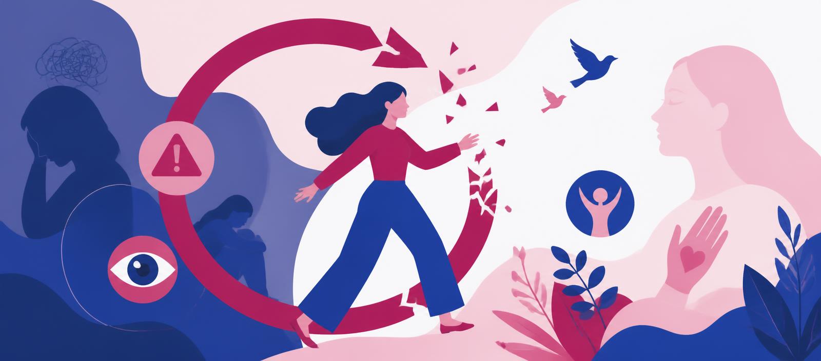 Ilustração de mulher rompendo o ciclo da violência